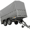 2-Achs Pkw-Anhänger UNITRAILER GARDEN TRAILER 264/2 KIPP mit Stützrad, Bordwandaufsatz, H-800 Rahmen und grauer Plane