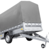 Anhänger mit Blattfedern 230x125 UNITRAILER FORCE 230/R KIPP mit H-1100 Spriegel und grauer Hochplane