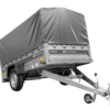 Anhänger mit Blattfedern 230x125 UNITRAILER FORCE 230/R KIPP ungebremst mit H-800 Spriegel und grauer Hochplane