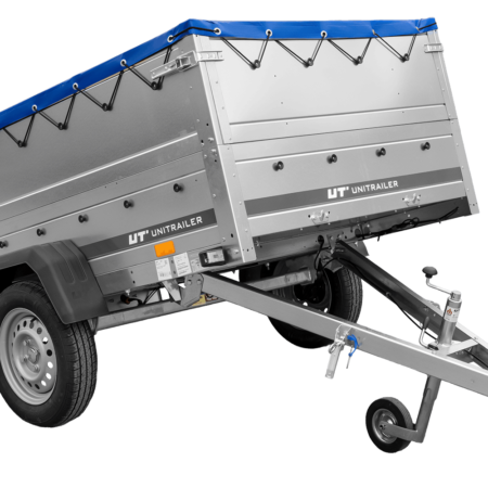 Autotransportanhänger 200x125 UNITRAILER GARDEN 201 KIPP mit BIS-Seitenwänden und blauer Plane