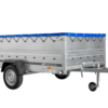 Autotransportanhänger auf Blattfedern 264x150 UNITRAILER GARDEN 265/R KIPP mit BIS-Seitenwänden, H-0-Rahmen und blauer Plane