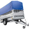 Autotransportanhänger auf Federn 264x125 UNITRAILER FORCE 264/R KIPP mit Gitterwänden, H-800 Rahmen und blauer Plane