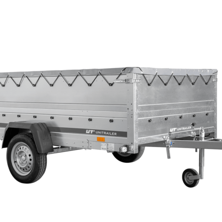 Autotransportanhänger auf Federn 264x150 UNITRAILER GARDEN 265/R KIPP mit BIS-Seitenwänden, H-0-Rahmen und grauer Plane