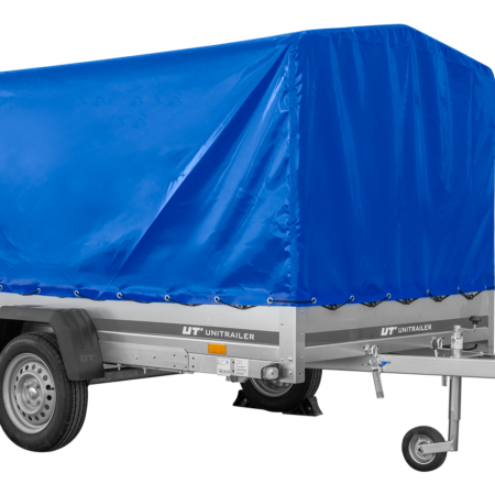 Autotransportanhänger auf Federn 264x150 UNITRAILER GARDEN 265/R KIPP mit H-1100 Rahmen und blauer Plane