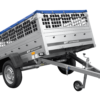 Einachsanhänger 200x125 UNITRAILER GARDEN 201 KIPP mit Gitterseitenwänden und blauer Abdeckung