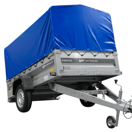 Einachsanhänger 230x125 UNITRAILER FORCE 230 KIPP mit H-800 Spriegel und blauer Plane