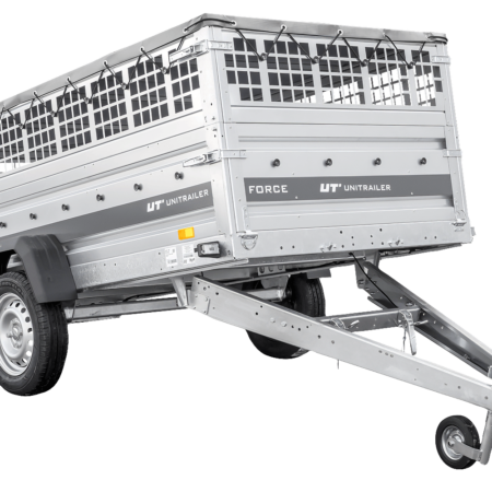 Einachsanhänger 264x125 UNITRAILER FORCE 264 KIPP mit Gitterwänden, H-0-Rahmen und grauer Plane