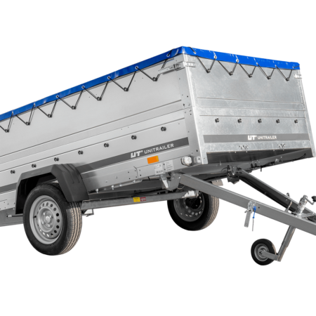 Einachsanhänger 264x150 UNITRAILER GARDEN 265 KIPP mit zusätzlichen Bordwänden, H-0-Rahmen und blauer Plane