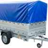 Einachsanhänger auf Blattfedern 230x125 UNITRAILER GARDEN 230/R KIPP mit BIS-Seiten, H-800-Rahmen und blauer Plane