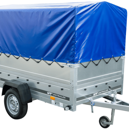 Einachsanhänger auf Blattfedern 230x125 UNITRAILER GARDEN 230/R KIPP mit BIS-Seiten, H-800-Rahmen und blauer Plane
