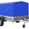 Einachsanhänger mit Blattfedern 230x125 UNITRAILER GARDEN 230/R KIPP mit H-800-Rahmen und blauer Plane
