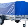 Einachsanhänger mit Blattfedern 264x125 UNITRAILER GARDEN 264/R KIPP mit H-800-Rahmen und blauer Plane