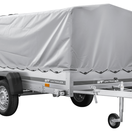 Einachsanhänger mit Blattfedern 264x125 UNITRAILER GARDEN 264/R KIPP mit H-800-Rahmen und grauer Plane