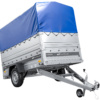 Einachsiger Anhänger auf Blattfedern 230x125 UNITRAILER FORCE 230/R KIPP mit BIS-Seitenwänden, H-800-Rahmen und blauer Plane
