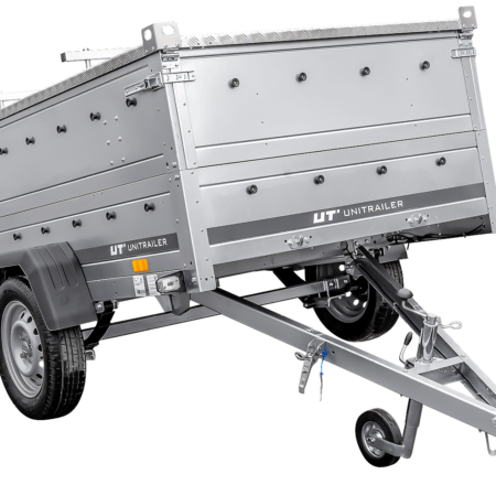 Einachsiger Anhänger auf Blattfedern 230x125 UNITRAILER GARDEN 230/R KIPP mit BIS-Seitenwänden und Aluminiumabdeckung