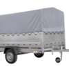 Einachsiger Anhänger auf Blattfedern 264x150 UNITRAILER GARDEN 265/R KIPP mit BIS-Seitenwänden, H-800-Rahmen und grauer Plane