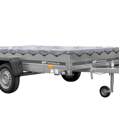Einachsiger Anhänger auf Blattfedern 264x150 UNITRAILER GARDEN 265/R KIPP mit H-0-Rahmen und grauer Plane