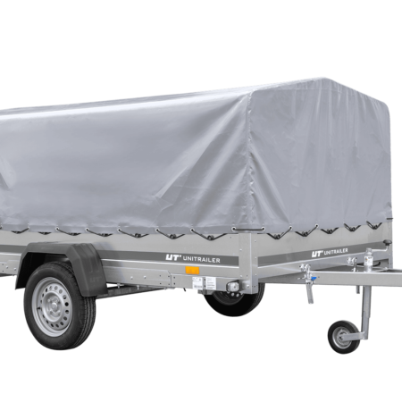 Einachsiger Anhänger auf Blattfedern 264x150 UNITRAILER GARDEN 265/R KIPP mit H-800 Rahmen und grauer Plane