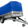 Einachsiger Anhänger mit Blattfedern 264x125 UNITRAILER FORCE 264/R KIPP mit H-800 Spriegel und blauer Plane