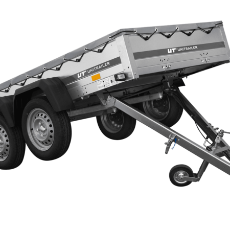 GARDEN TRAILER 264/2 KIPP MIT STÜTZRAD, GRAUE FLACHPLANE UND PLANENTRÄGER