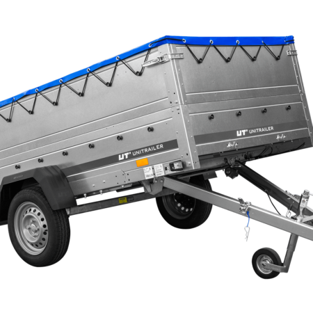 Großer Anhänger 750 kg GARDEN TRAILER 264 KIPP mit Bordwandaufsatz [zusätzliche 40 cm], Stützrad und blauer Flachplane