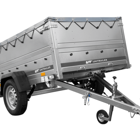 Leichtanhänger auf Blattfedern 200x125 UNITRAILER GARDEN 201/R KIPP mit BIS-Seiten, H-0-Rahmen und grauer Plane