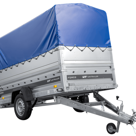 Leichter Anhänger auf Blattfedern 264x125 UNITRAILER FORCE 264/R KIPP mit BIS-Seitenwänden, H-800-Rahmen und blauer Plane