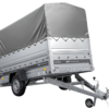 Leichter Anhänger auf Blattfedern 264x125 UNITRAILER FORCE 264/R KIPP mit BIS-Seitenwänden, H-800-Rahmen und grauer Plane