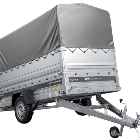 Leichter Anhänger auf Blattfedern 264x125 UNITRAILER FORCE 264/R KIPP mit BIS-Seitenwänden, H-800-Rahmen und grauer Plane