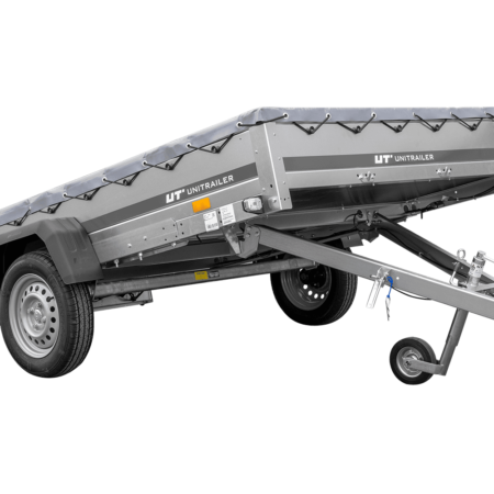 PKW Anhänger 264x150 UNITRAILER GARDEN 265 KIPP mit Flachplanenträger und grauer Plane