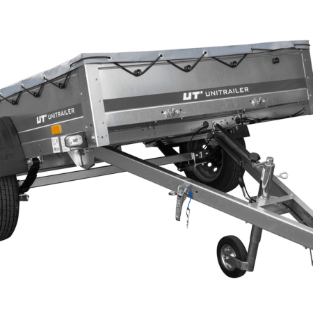 PKW-Anhänger auf Blattfedern 200x125 UNITRAILER GARDEN 201/R KIPP mit H-0 Rahmen und grauer Plane