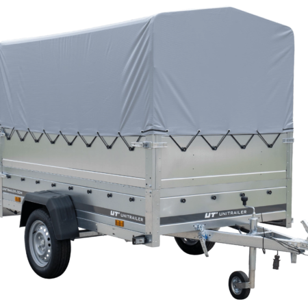 PKW-Anhänger auf Blattfedern 230x125 UNITRAILER GARDEN 230/R KIPP mit BIS-Seiten, H-800-Rahmen und grauer Plane