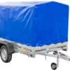 PKW-Anhänger auf Blattfedern 230x125 UNITRAILER GARDEN 230/R KIPP mit H-1100 Rahmen und blauer Plane