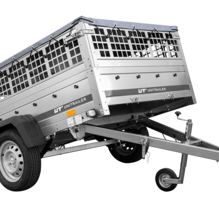 PKW-Anhänger auf Federn 200x125 UNITRAILER GARDEN 201/R KIPP mit Gitterwänden, H-0-Rahmen und grauer Plane