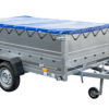 PKW-Anhänger auf Federn 230x125 UNITRAILER GARDEN 230/R KIPP mit BIS-Bordwänden, H-0-Rahmen und blauer Plane