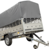 Planenanhänger 230x125 Garden Trailer 230 KIPP mit Laubgitteraufsatz, grauer Hochplane, Hochspriegel und Stützrad